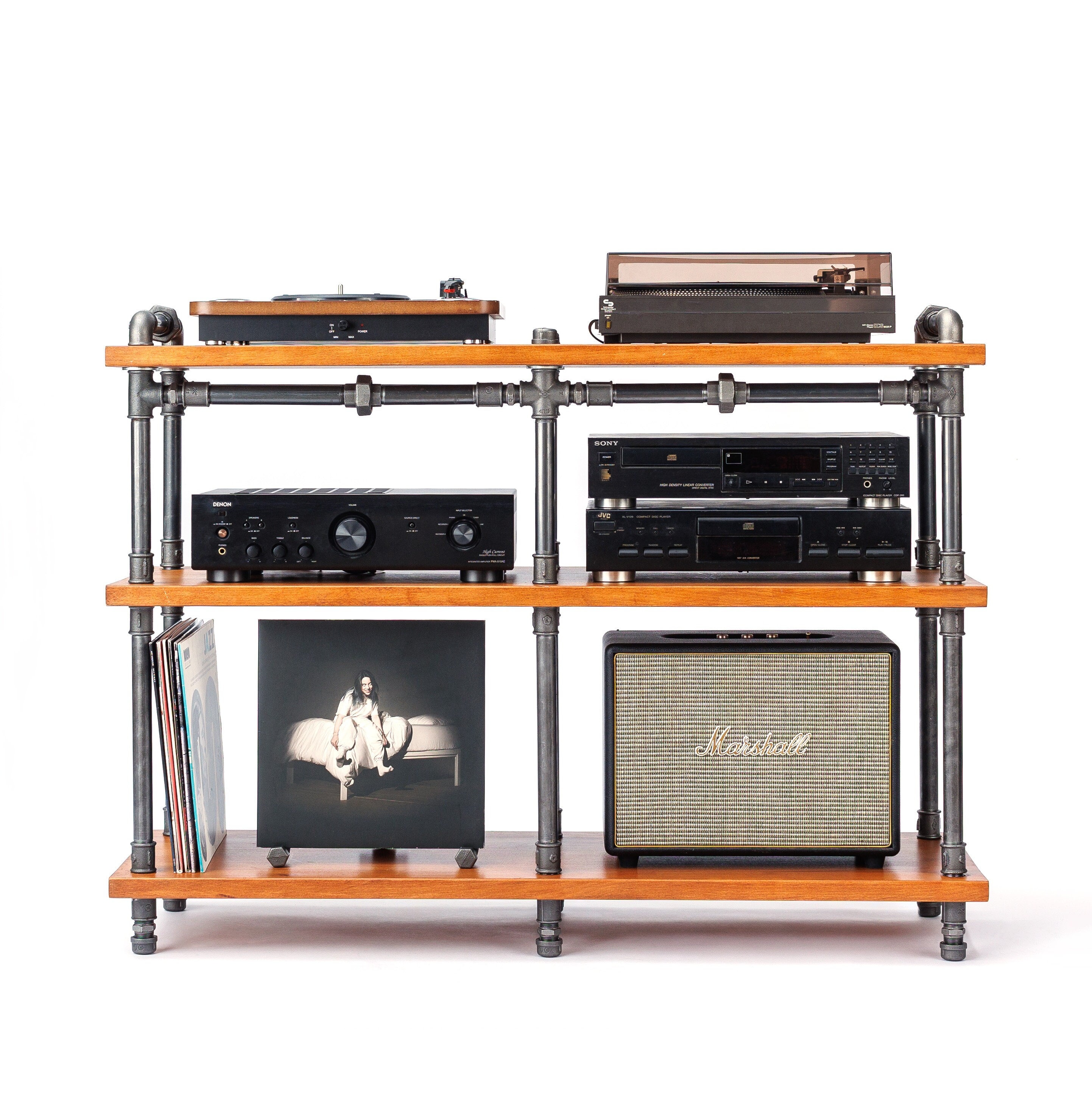 Record Player Riser Industrial Pipe Stand, Record Player Stand, Vinyl Record Storage ...