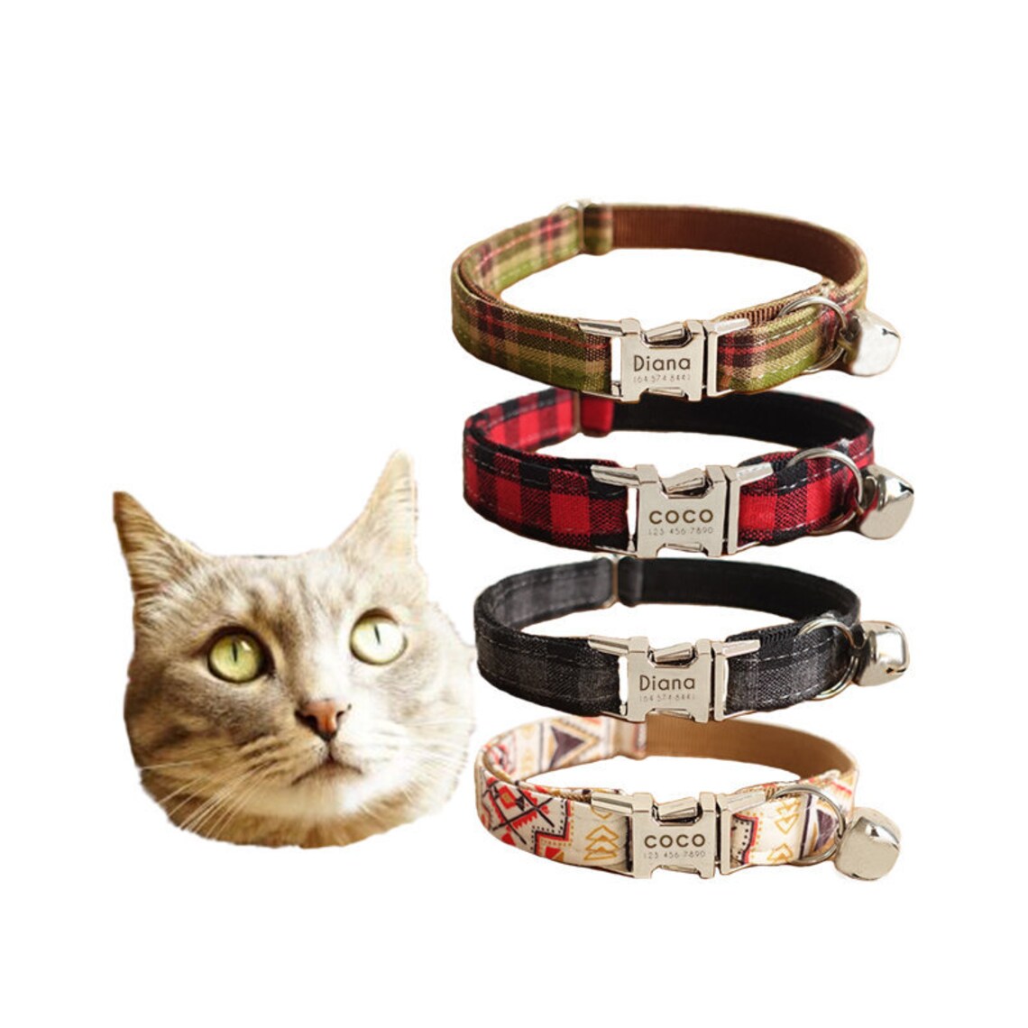 Personalized Cat Collar Plaid Cat Collar Cute Cat Collar Etsy
