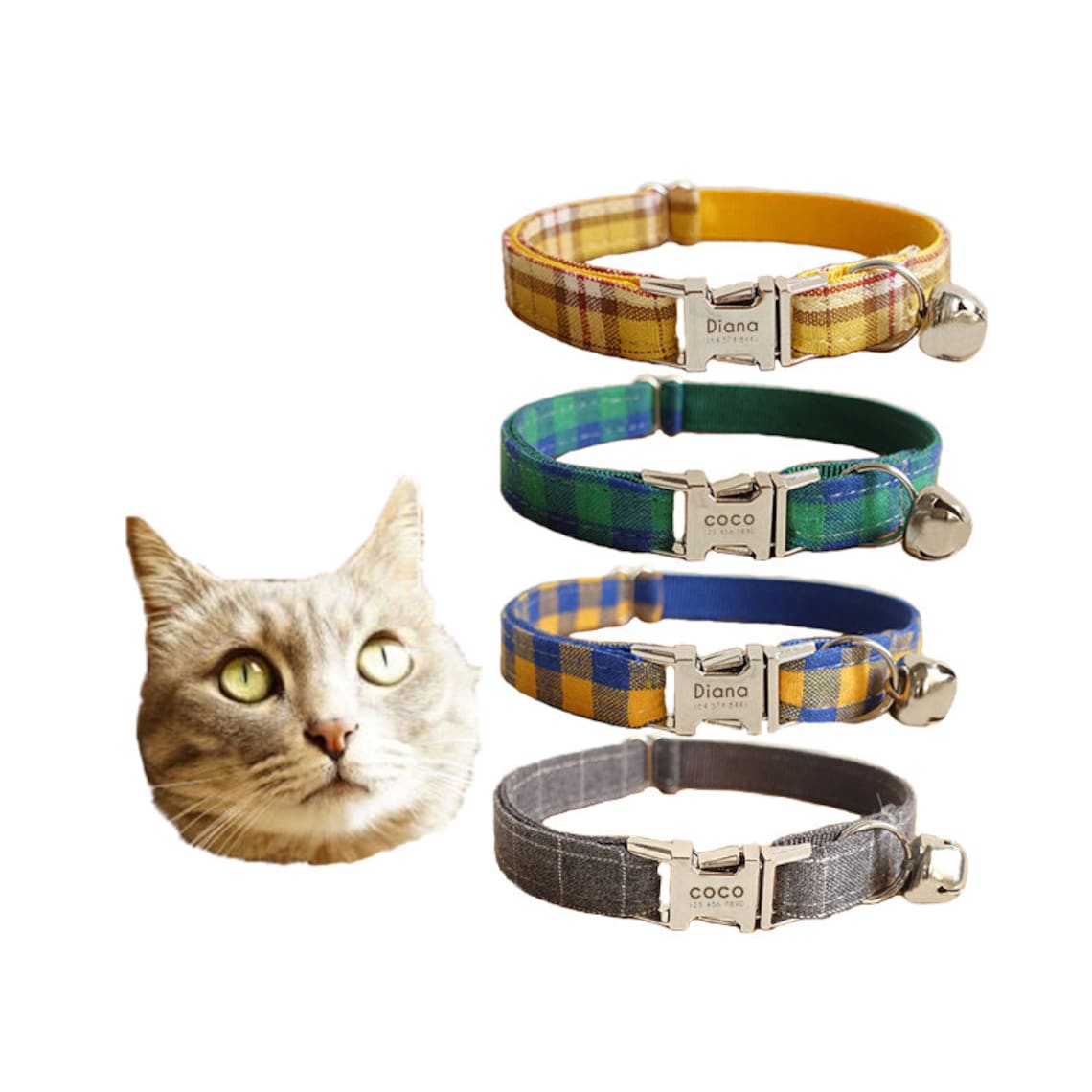 Personalized Cat Collar Plaid Cat Collar Cute Cat Collar Etsy