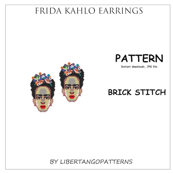 Frida Kahlo earrings PATTERN/ Stitch Brick pattern/ Native american beaded earrings/ Seed bead earrings/ Bohemian jewelry