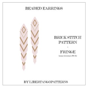 Ziegelmuster. Perlen fransen ohrringe. Weiß und gold print ohrringe DIY. Perlenmuster. Minimalistische Ohrringe mit Muster