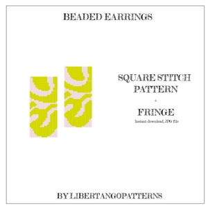 PATTERN/Square Stitch pattern/Yellow and white beaded earrings/Dangle seed bead earrings/Fringe earrings/Abstract Geometric earrings