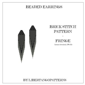 Brick stitch pattern. Beaded earrings with fringe. Black and gold print earrings DIY. Seed bead pattern. Geometric pattern. Native pattern.