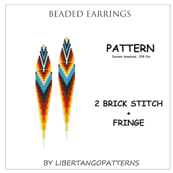 Brick stitch pattern. Beaded earrings with fringe. Native American print earrings DIY. Seed bead pattern. Mexican pattern. Native pattern.