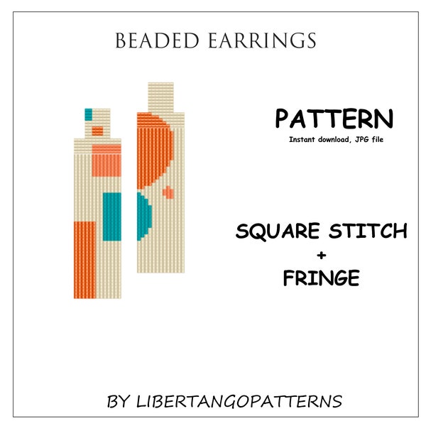 Square stitch bead earrings pattern - Seed bead pattern - Beading - Instant download - Modern tie dye print - Geometric/Abstract earrings