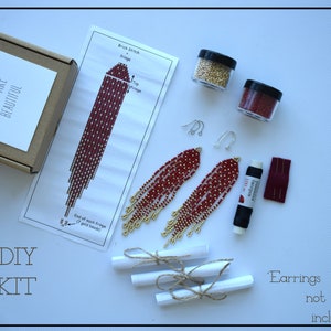 Handwoven beaded earrings kit, Fringe earrings, Beadwork kit jewelry, Seed bead kit, Beadwaving, Crafter Gift, Make bead earrings yourself
