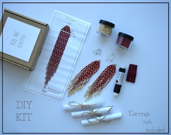 Handwoven beaded earrings kit, Fringe earrings, Beadwork kit jewelry, Seed bead kit, Beadwaving, Crafter Gift, Make bead earrings yourself