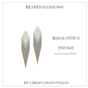 PDF PATTERN/Stitch Brick pattern/White, silver and gold beaded earrings/Dangle seed bead earrings/Boho fringe beaded earrings/Bead earrings