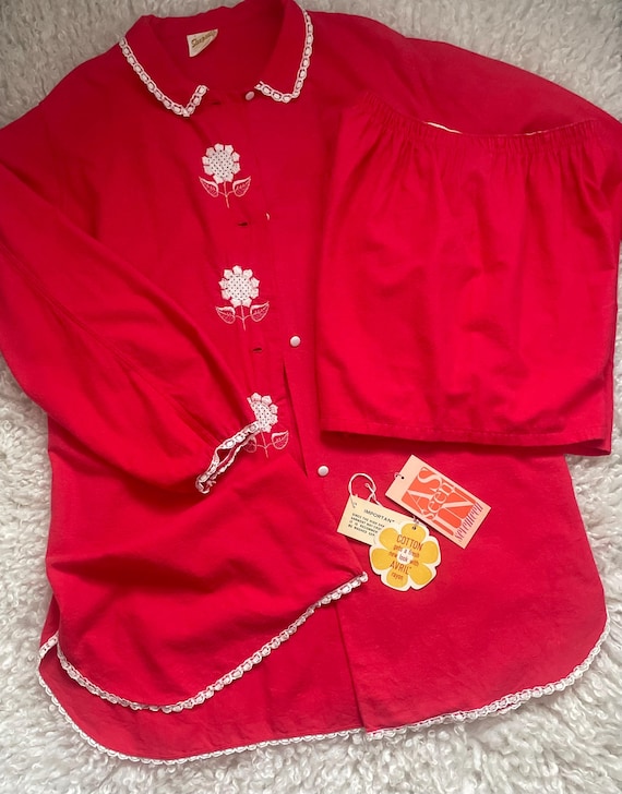 Vintage 1960s Pajama Set With Tags Red Sleepwear … - image 1