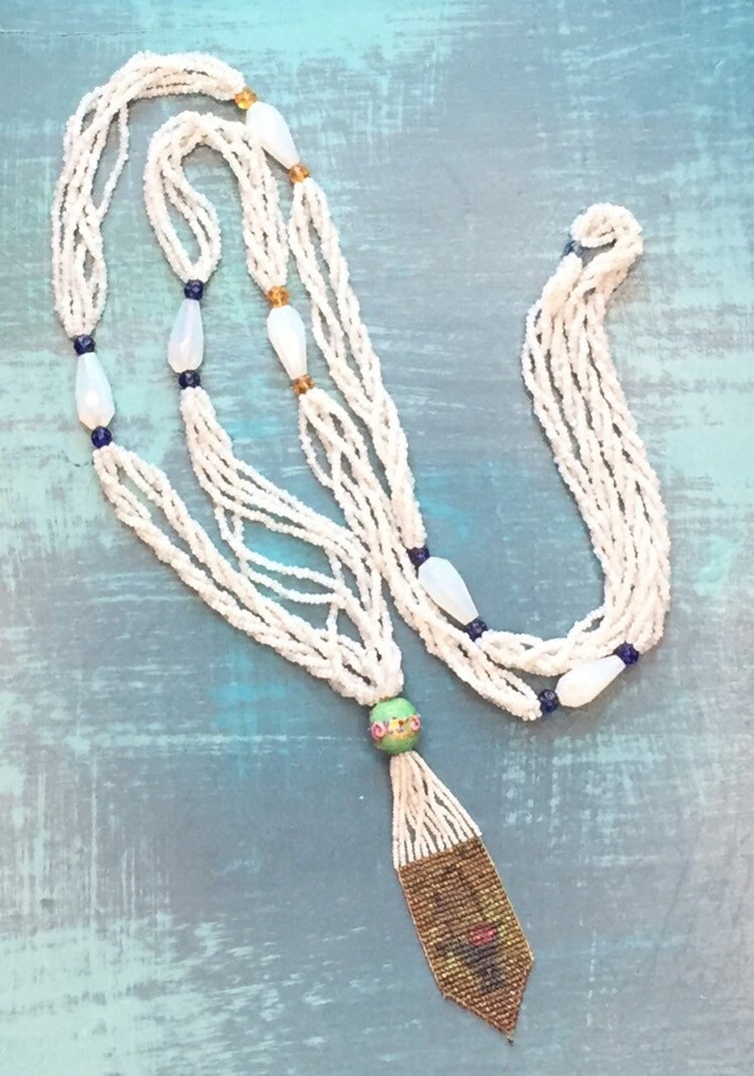 Unusual Handcrafted Bead Weaving Art Deco Roaring 20s Jewelry Necklace