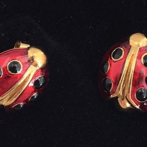 Avon Ladybug Earrings: 1990s Enamel Gold Tone Posts