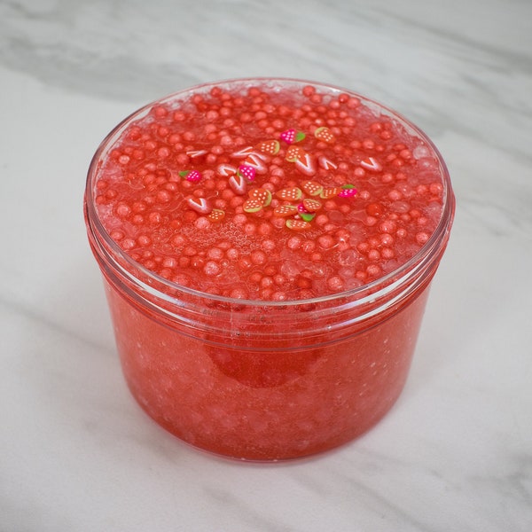 Slime- Strawberry Candy Slushee slime, slushie slime, slushie bead slime, clear slime, crunchy slime, crunchy clear slime, slime slime