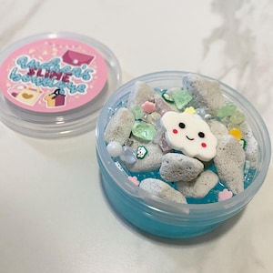 Rainy Days Large Perlite Slime, crunchy spring themed slime scented like lavender, shake bead slime, pumice slime, scented slime with charm