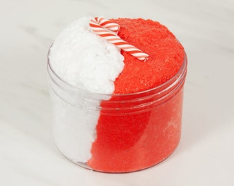 Slime- Candy Cane snow fizz slime- candy cane slime, Christmas slime, holiday slime, slime with charm, crunchy slime, relaxing slime, slimes
