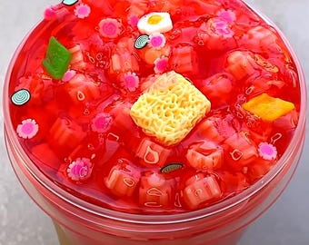 Spicy Ramen Block Bead crunchy slime scented like spicy ramen, coated clear slime, savory slime, slime gift, crunch bomb slime