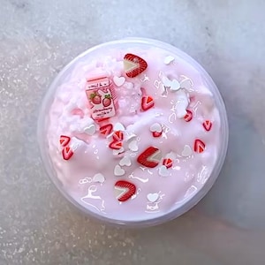 Strawberry Milk Krispies Slushie slime, crunchy strawberry milk slime, slime shops, cute slime, slime gift, slushy bead slime