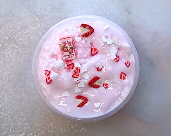 Slime de Krispies de leche de fresa, slime de leche de fresa crujiente, tiendas de slime, slime lindo, regalo de slime, slime de perlas granizadas