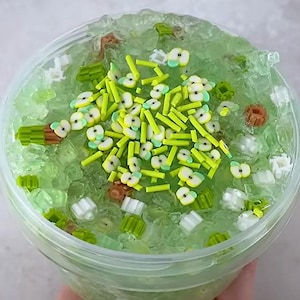 Crunchy Green Apple block bead and silica slime!!, block bead slime, silica slime, crunchy slime, crunch bomb slime, coated slime
