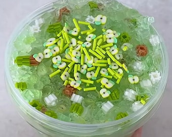 Crunchy Green Apple block bead and silica slime!!, block bead slime, silica slime, crunchy slime, crunch bomb slime, coated slime