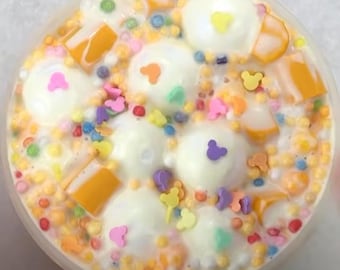 Slime de Mickey's Captain Crunch Cake Pops, slime espeso y brillante, slime floam grande, slime floam de bola grande, slime de leche de cereal, slime de Disney