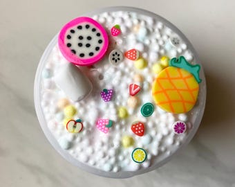 Fruit Salad floam slime scented microfloam, slime gift idea, popular slimes, summer slime, crunchy slime with foam beads and fruit fimos
