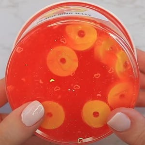 Peach Ring Jelly Slime, coated candy scented jelly slime with foam rings, squishy slime, slime gift ideas, thick jelly slime, clear slime