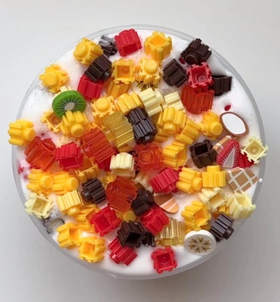 Fruit and Yogurt Bowl block bead slime, white glue block bead slime, crunchy slime, berry scented slime, slime gift