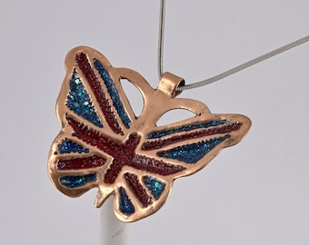 Hammered copper butterfly pendant
