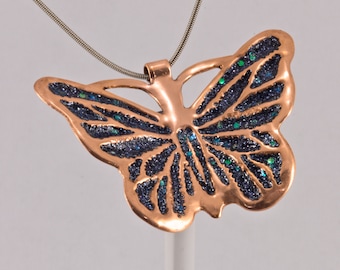 Hammered copper butterfly pendant