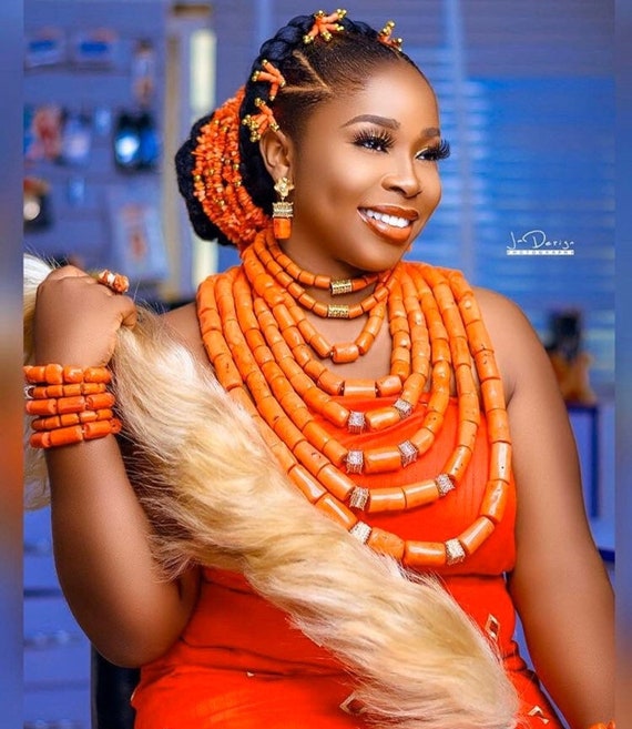 African bridal hat,African coral bead set,Igbo wedding custome,traditional wedding head and neck beads,african wedding accessories