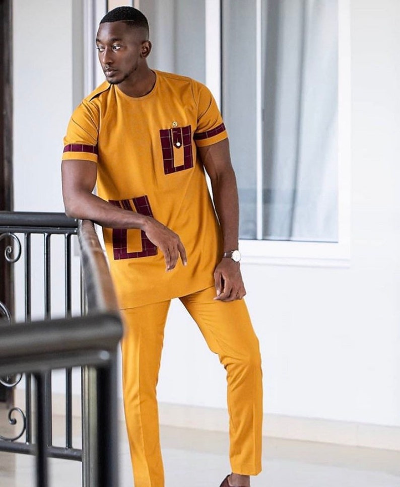 African men\u2019s suit plus FREE matching hat kaftan jalabiya agbada african prince attire