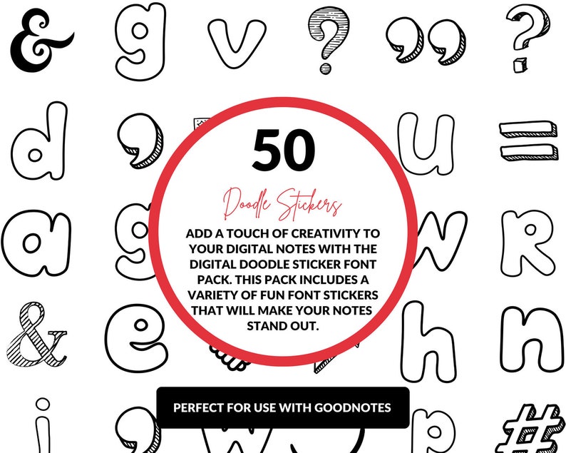 Sticker Chart Font Digital Doodle Sticker Font Pack for Goodnotes Elevate Your - Etsy