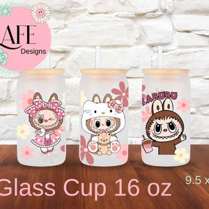Cartoon trending Wrap, La Bu bu Png, Glass Cup wrap, 16 oz Glass Can Wrap PNG, Trending Cartoon Character Design, Kitty png