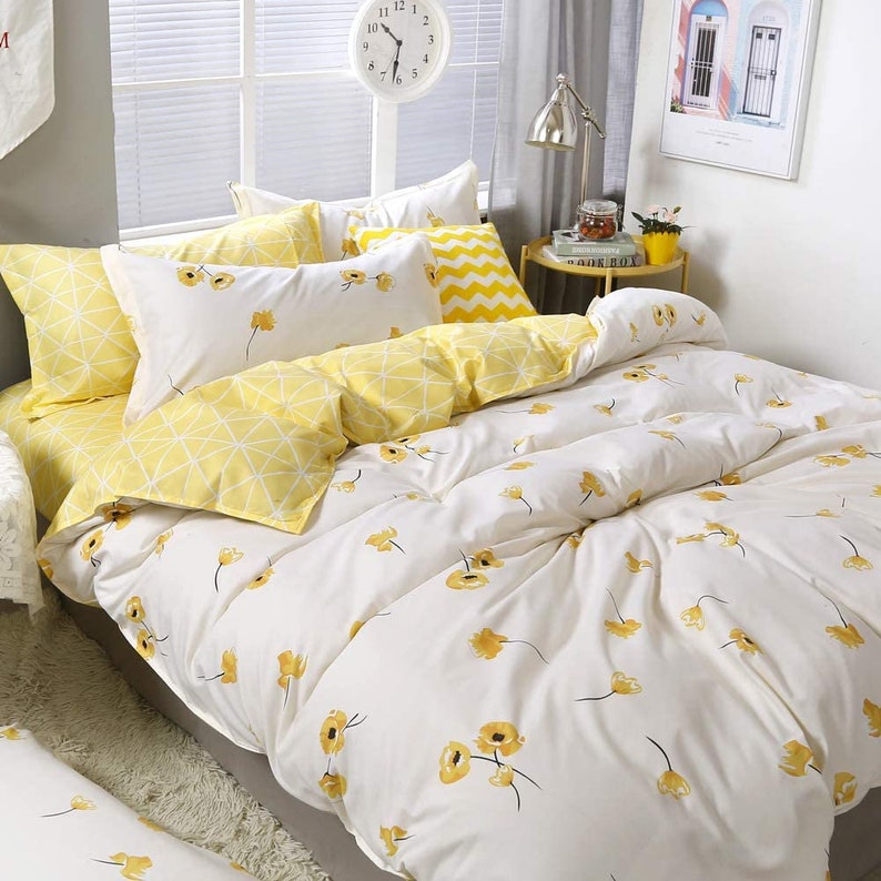 Yellow & White Bedding SetLight Colors Duvet Cover Comforter Etsy