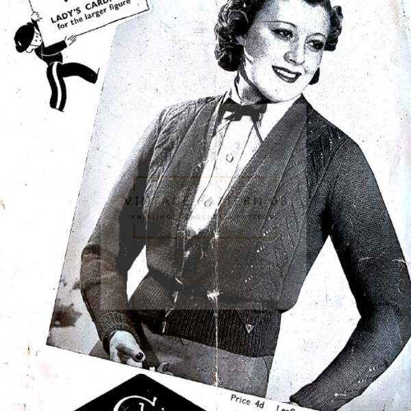 PDF Download 1930s, Copleys, 3ply, Knitted Cardigan, Knitting Pattern 907, Womens Pattern, Vintage, Instant Download