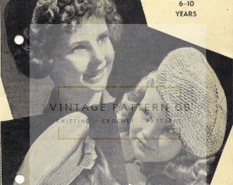 PDF Download 1940s Bestway, 3ply, Yarn Tammys, Knitting Pattern 1244, Girls Pattern, Vintage, Crochet Tammy Hat