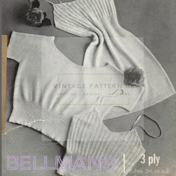 Bellmans, Vintage Pattern 418, 3 ply Knitting Pattern, Womens Vest and Spencers, Size 34" - 42" Bust, Knitted Underwear, PDF Download 1960s