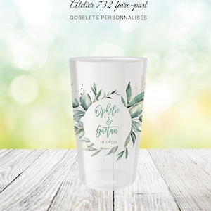 Personalized cups - crown_eucalyptus_or_gilding effect - wedding baptism EVJF