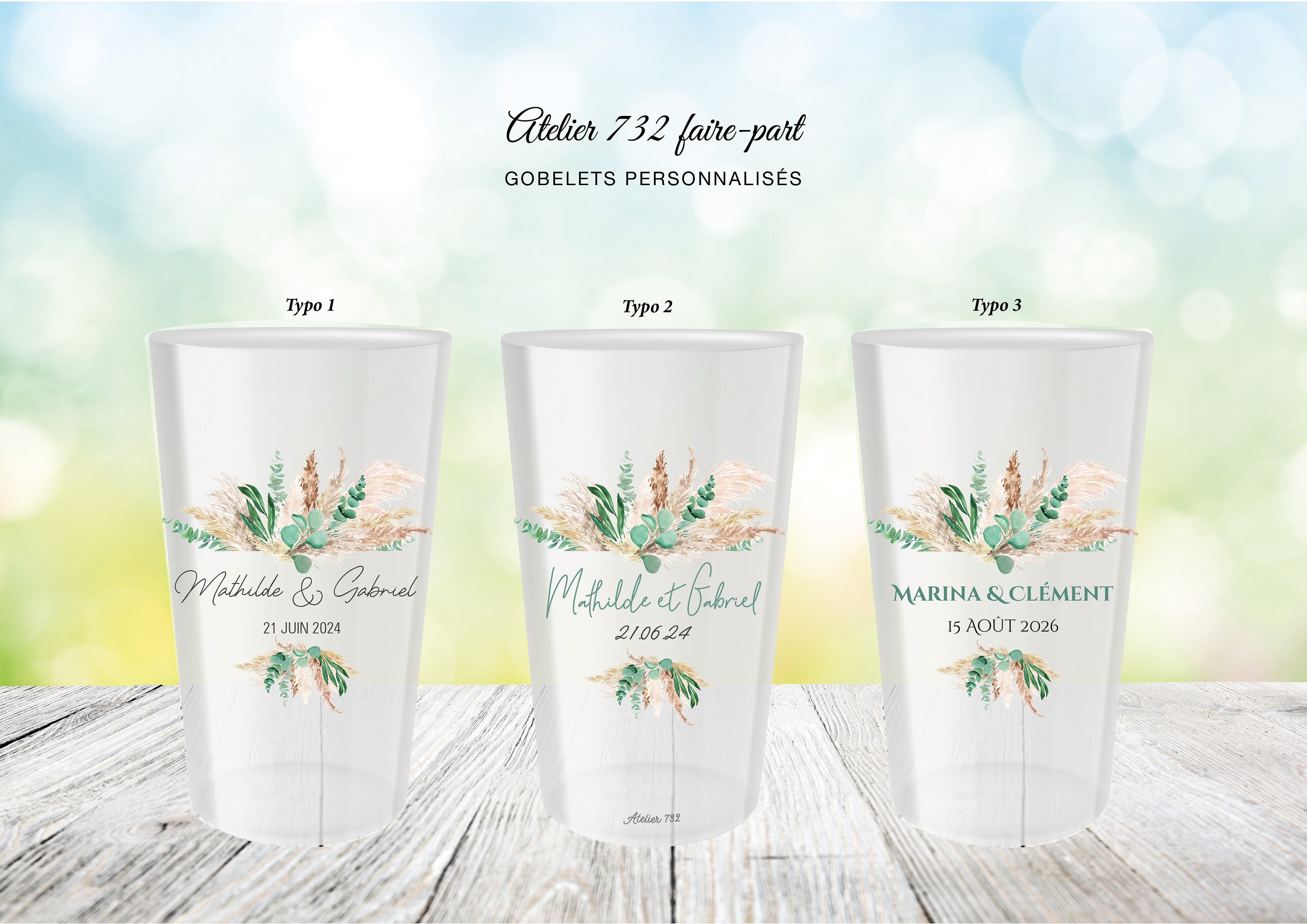 Gobelet Personnalisé Mariage Champêtre Pas Cher Gobelets personnalisés pampa bohème chic eucalyptus - Etsy France