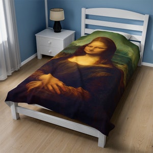 Mona Lisa Leonardo da Vinci Velveteen Plush Blanket, Famous Artists, Cozy Home Gift, Bedroom Decor Idea