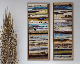 Sierra Duo | Nature Felt Art Painting, Landscape Wool Tapestry, Wool Picture, Earth Tones Felting Wall Art, Original Needle Felted Art