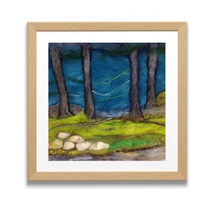 Oversize Midnight Forest | Folklore Landscape Needle Felt Art Painting, Wool Art, Original Needle Felting, Handmade Gift, Felted Wall Art