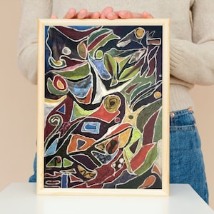 Academia Garden - Original Needle Felt Art Painting, Abstract Wool Felted Picture