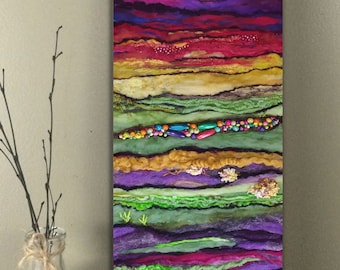 Colorful Sunset - Oversized Abstract Felt Canvas Art, Original Painting, Felt Art, Modern Embroidery, Bedroom wool picture, Bathroom Artwork