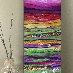 Colorful Sunset - Oversized Abstract Felt Canvas Art, Original Painting, Felt Art, Modern Embroidery, Bedroom wool picture, Bathroom Artwork