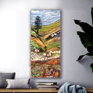 Middle Earth Landscape Wool Painting, Needle Felt Art Painting,  Original Wool Picture, Felted Wall Art, Mixed Media Textile Art,