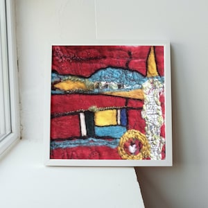 Red and Black Origami | Abstract Needle Felt Painting, Needle Felted Art Picture, Wool Painting, Needle felting, Felted tapestry, Wall Art