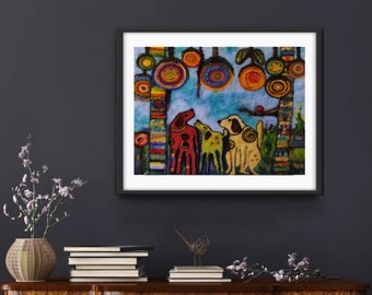 Wool Felted Needle Felt Art Painting Needle Felt Picture Moon Gazing Hare in Woodland- Embroidery Wall Art Easter Gift Fiber Art