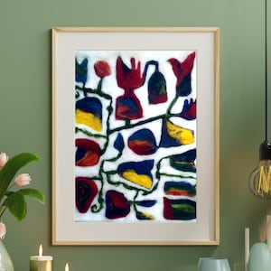 Connection 1 - Needlefelt Abstract,  Modern Felt Art Painting, Original Needle Wool Picture, Felted Wall Hanging, Gift for Her,
