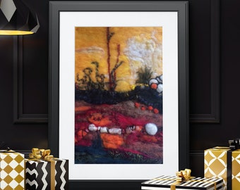 Texas Desert Sunset | Original Abstract Needle Felt Art Painting, Handmade gift for Mom